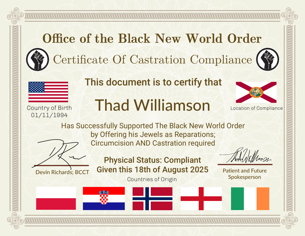 Certificate of Castration Compliance Non-Spokesperson