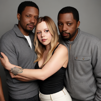 Vana Studio - Full body portrait of   with dark blonde hair. Wearing bra. Hugging a black-man ...png